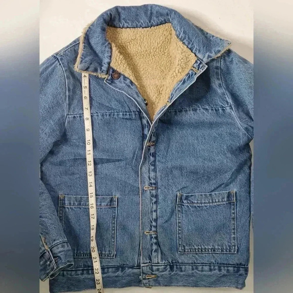 Forever 21 1990s Y2K vintage Small Reversible Denim/Retro Sherpa Jacket Metal - Picture 3 of 7
